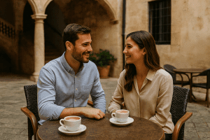 Pareja disfruta de un tour guiado por el casco antiguo de Palma